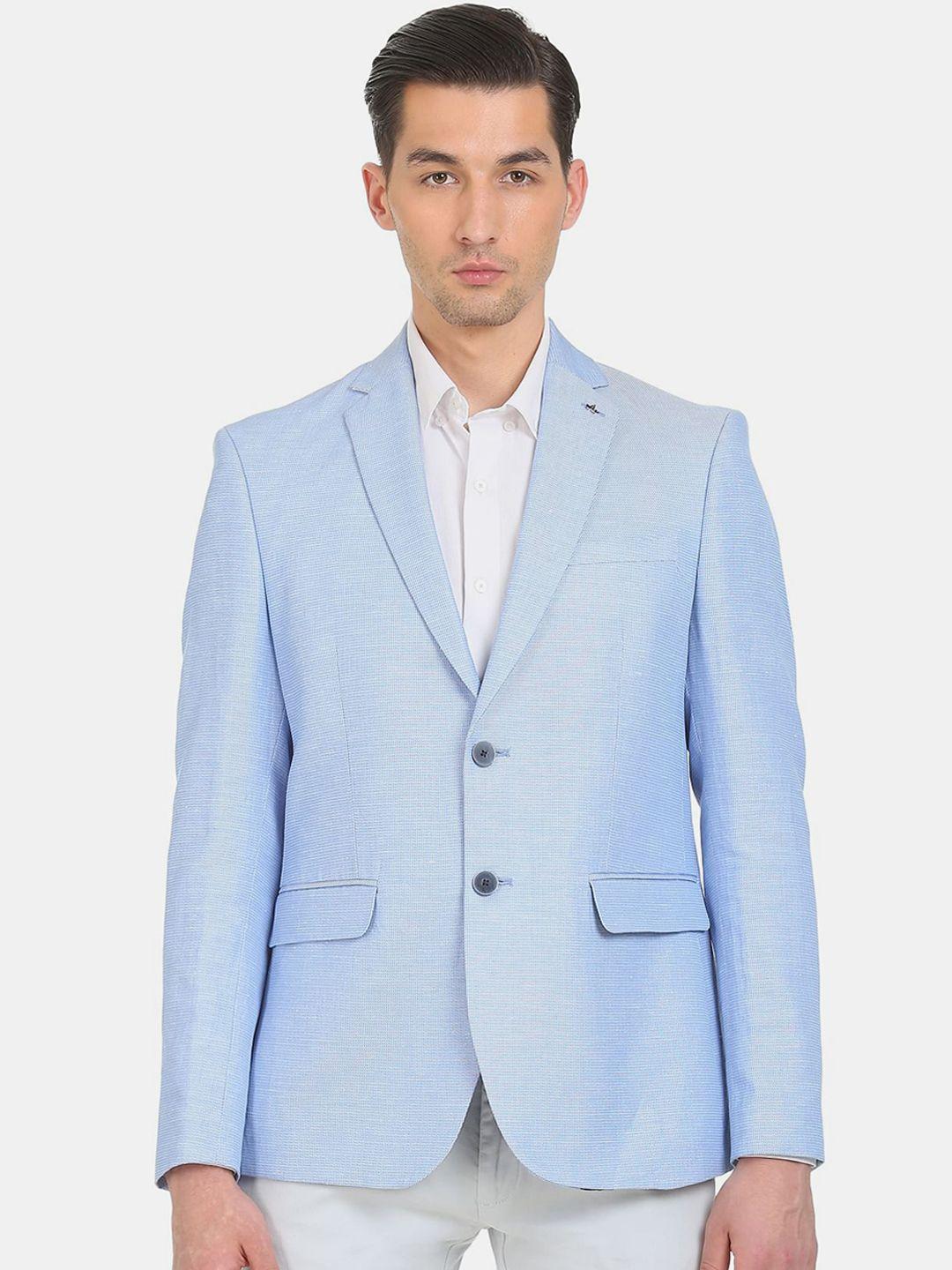arrow men blue solid single-breasted formal blazer