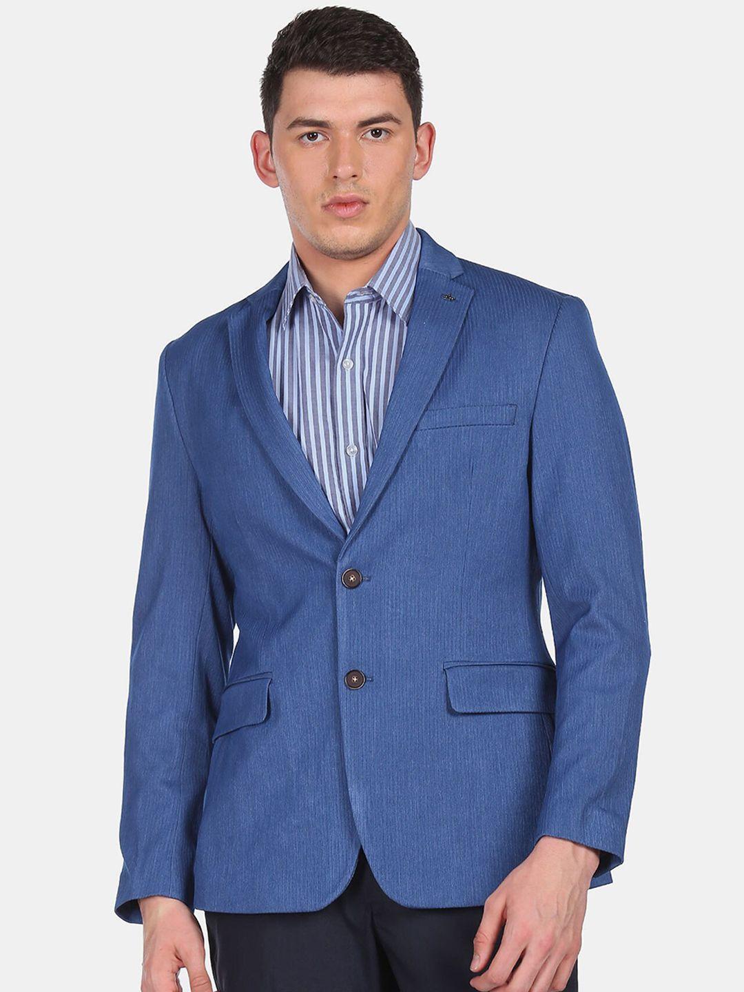 arrow men blue solid slim-fit single-breasted formal blazer