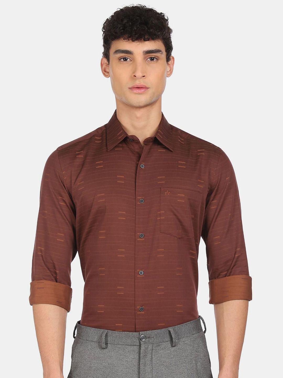 arrow men brown printed pure cotton casual shirt