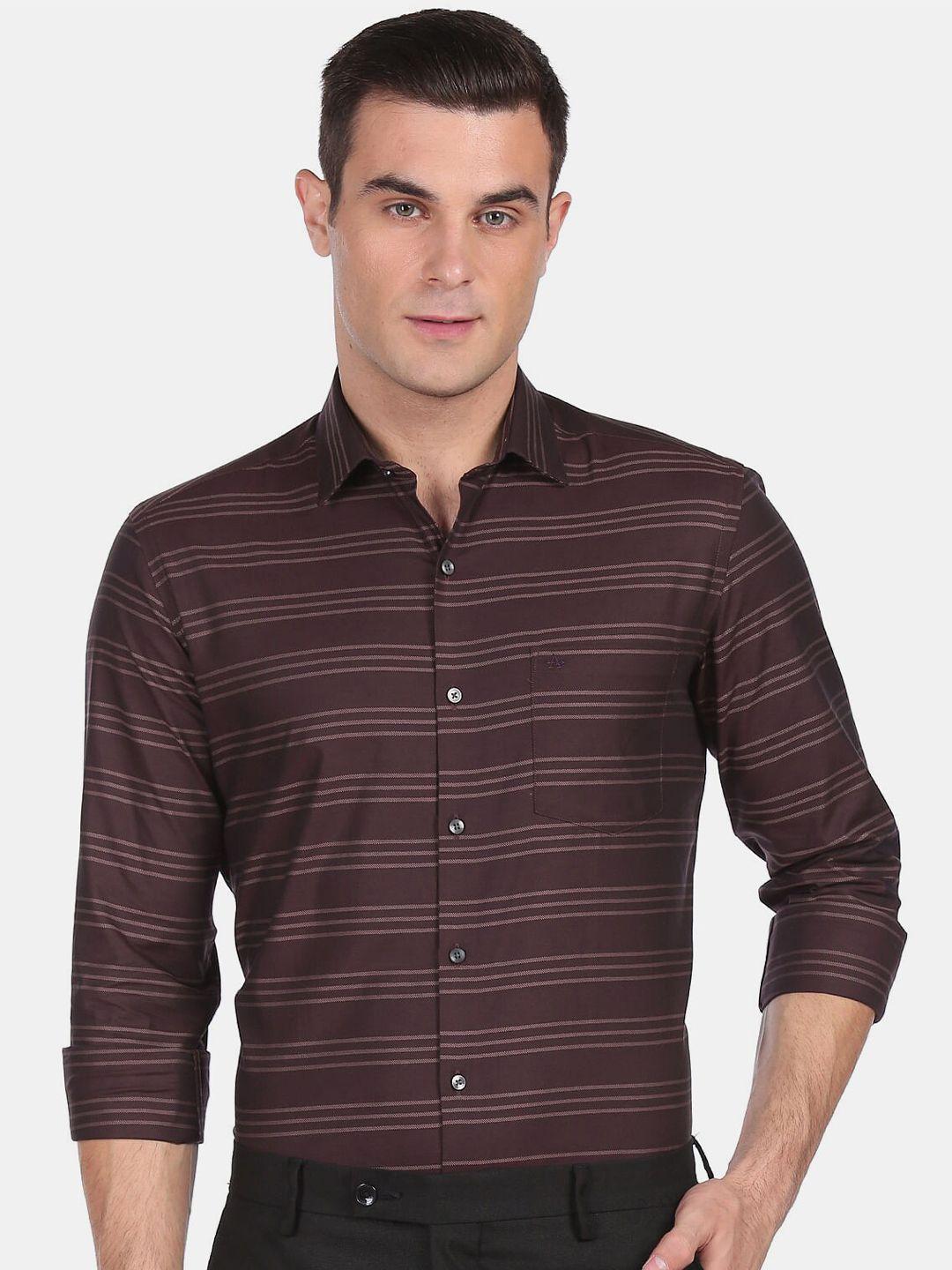 arrow men brown slim fit horizontal stripes casual shirt