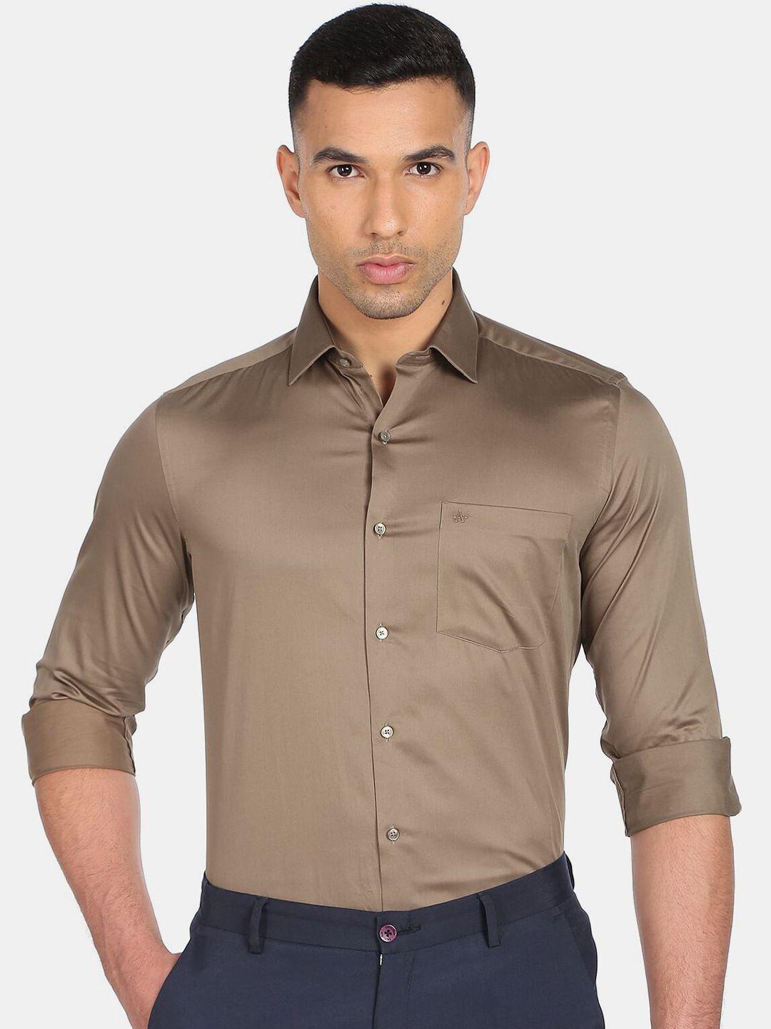 arrow men brown solid pure cotton casual shirt