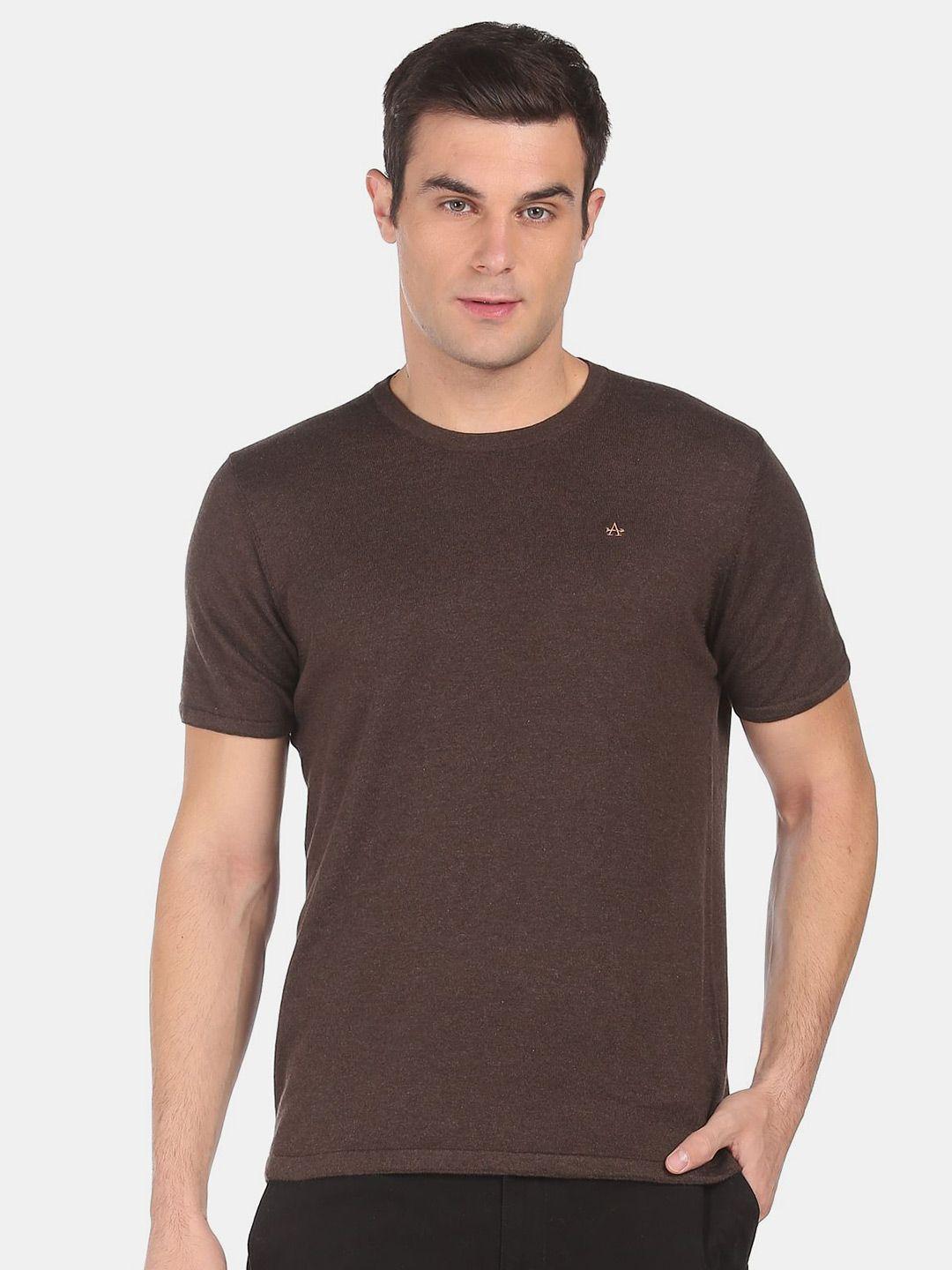 arrow men brown solid t-shirt