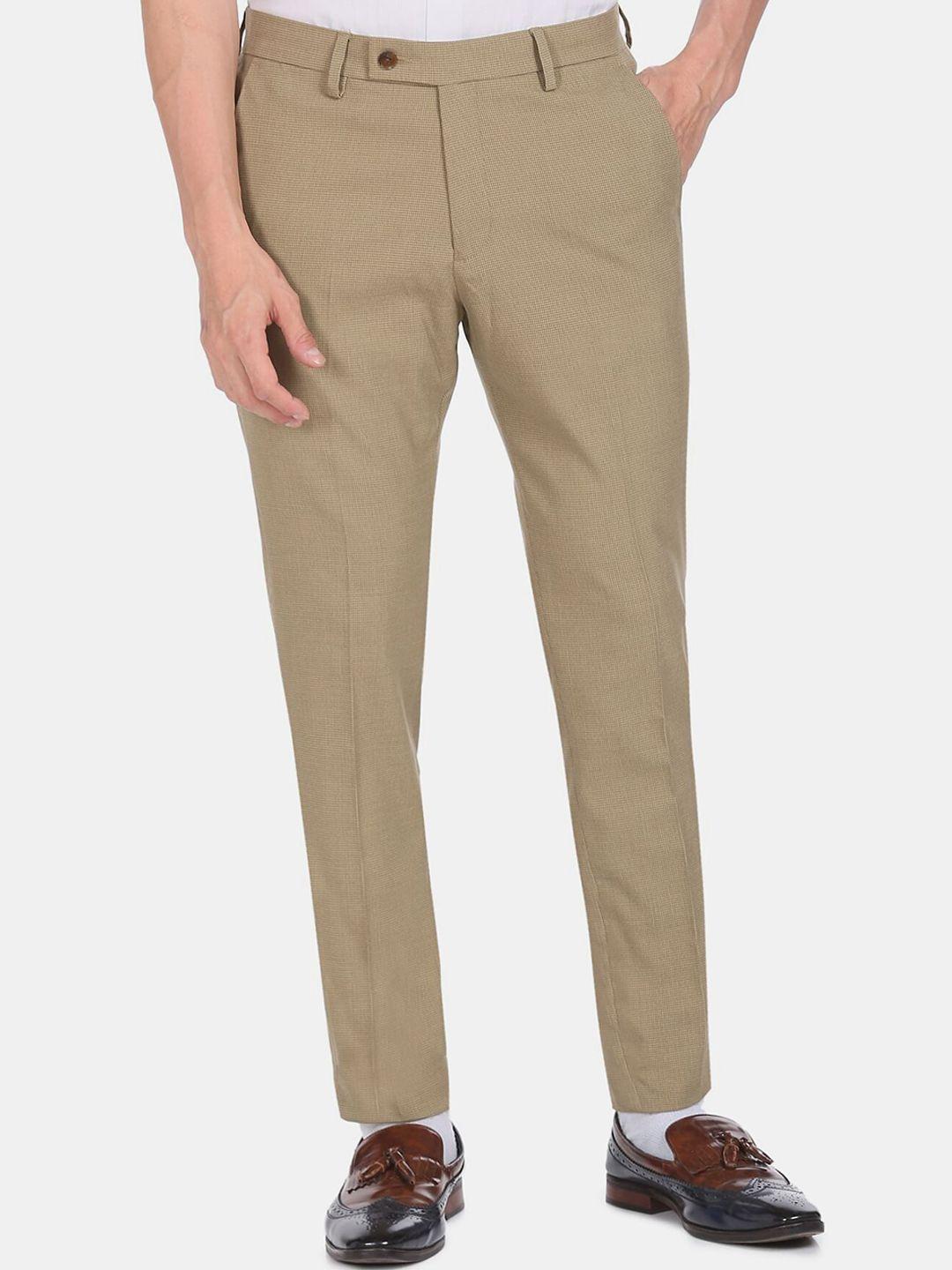 arrow men brown textured formal trousers