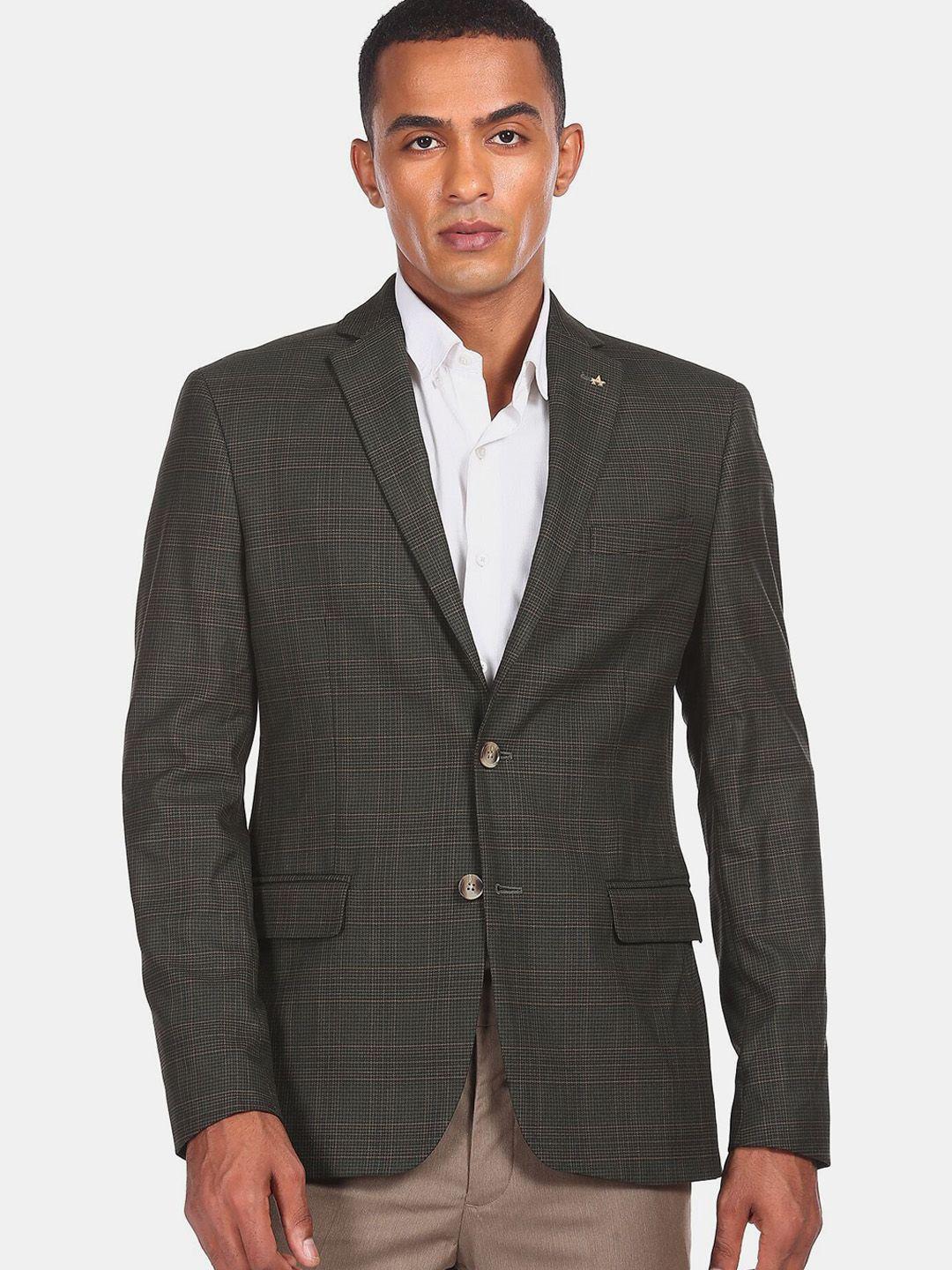 arrow men green checked single-breasted formal blazer