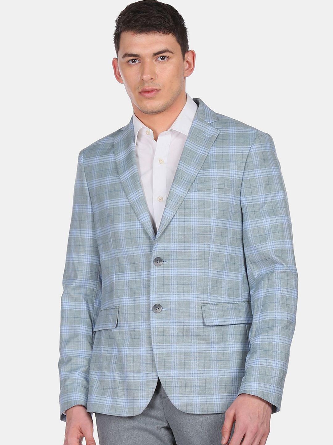 arrow men green checked single breasted formal blazer