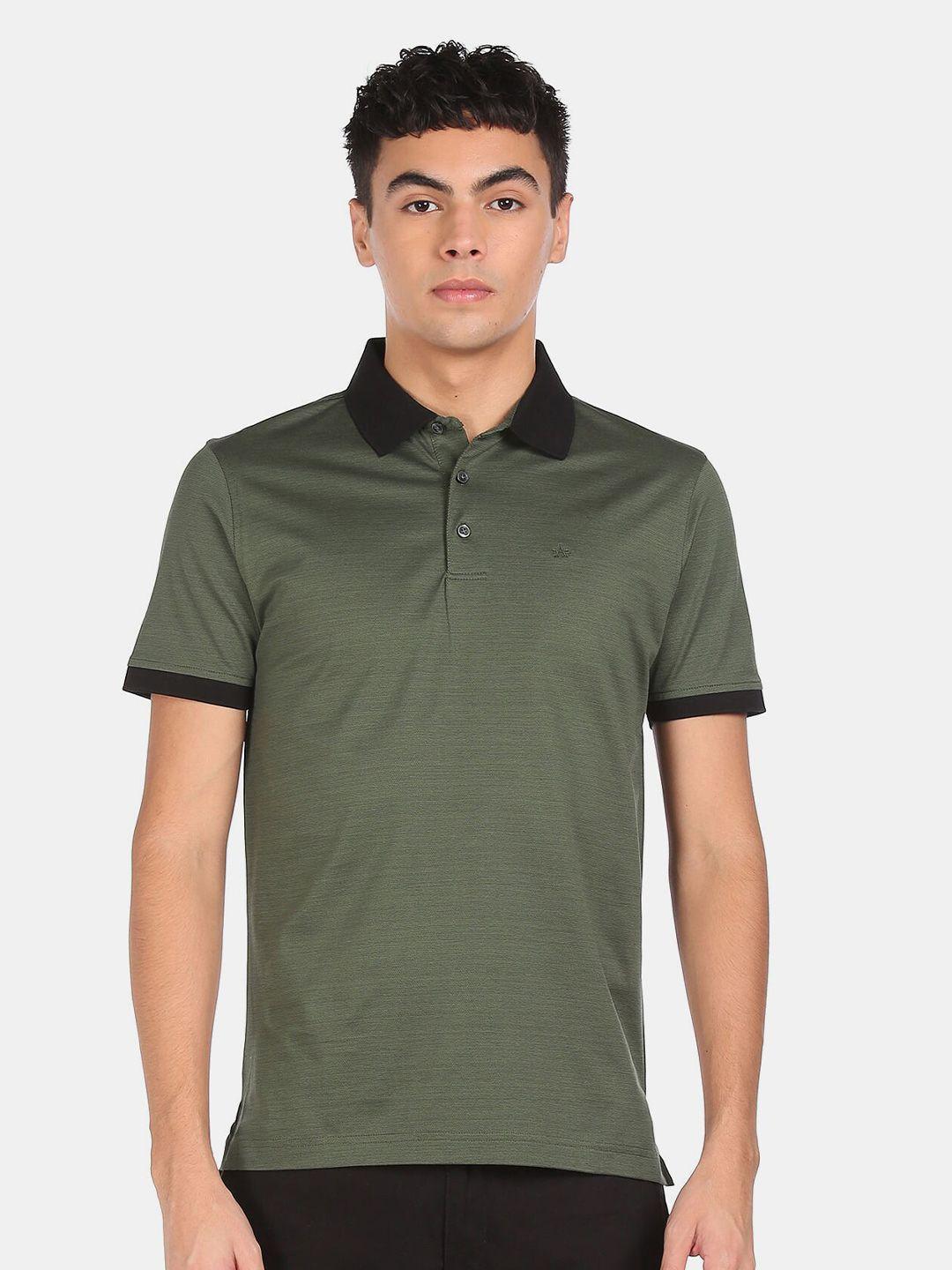 arrow men green polo collar cotton t-shirt