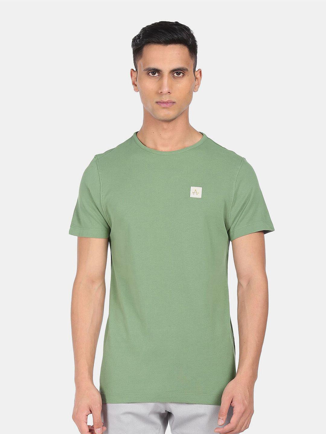 arrow men green pure cotton t-shirt