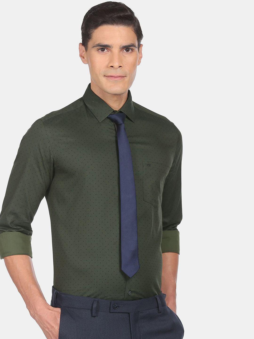 arrow men green slim fit printed formal shirt