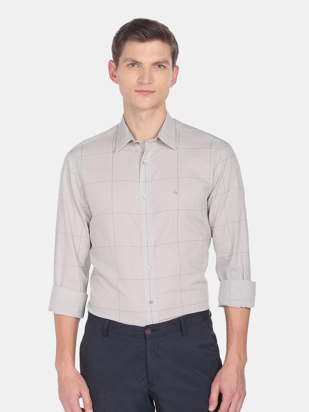 arrow men grey checked cotton regular fit formal shirt