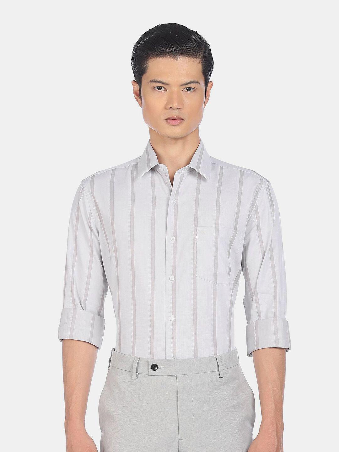 arrow men grey slim fit striped formal shirt