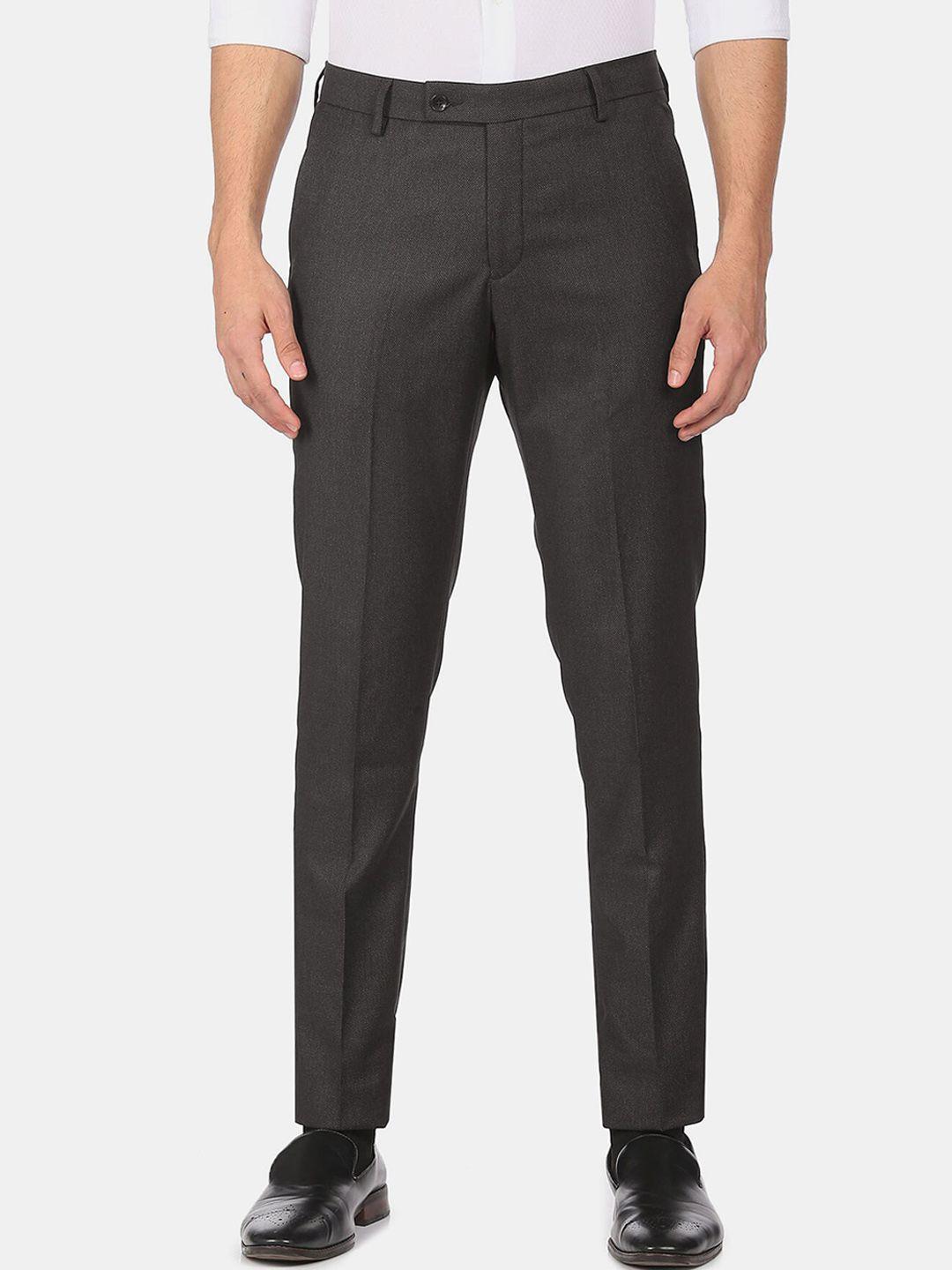arrow men grey solid mid-rise formal trousers