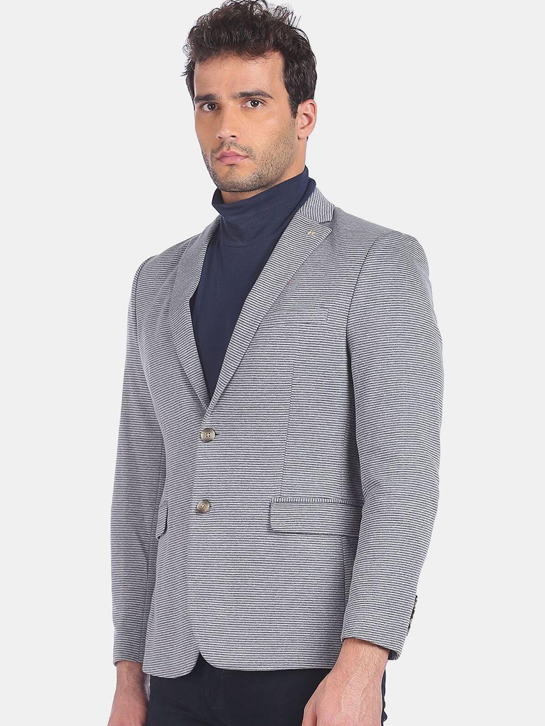 arrow men grey striped single breasted casual blazer