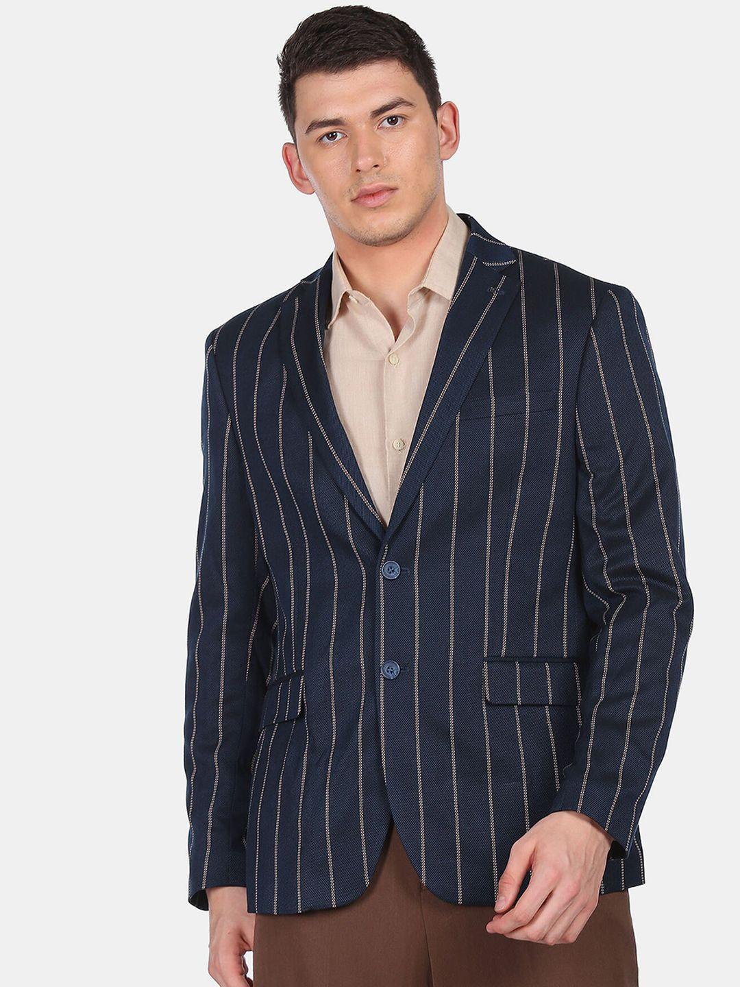 arrow men navy-blue striped single breasted blazer