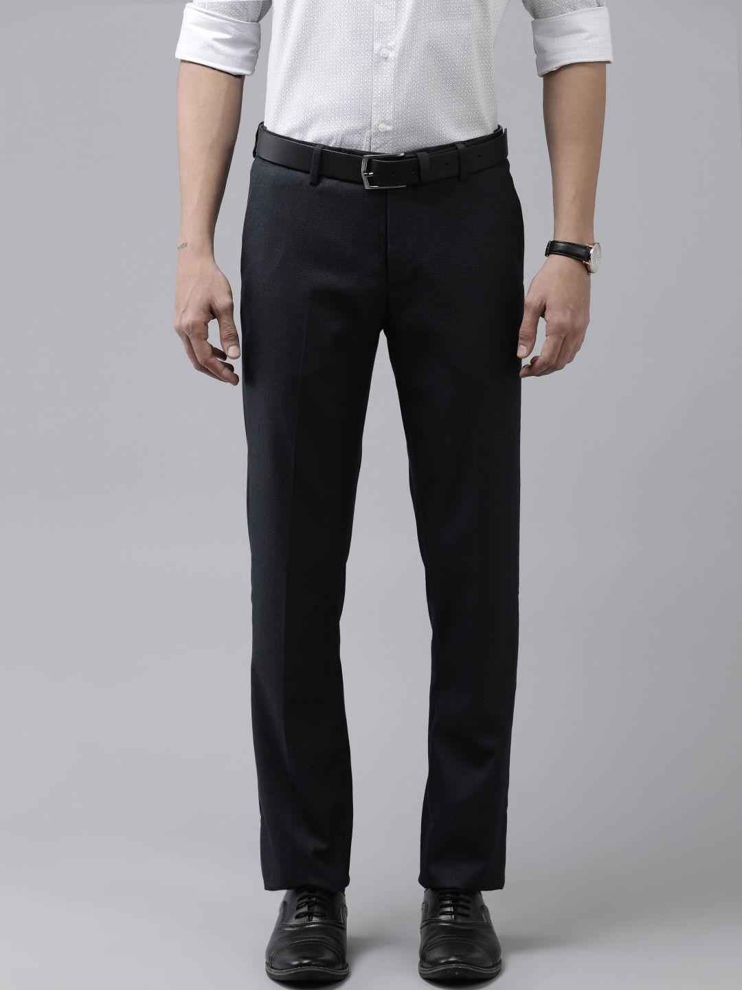 arrow men navy blue tailored trousers