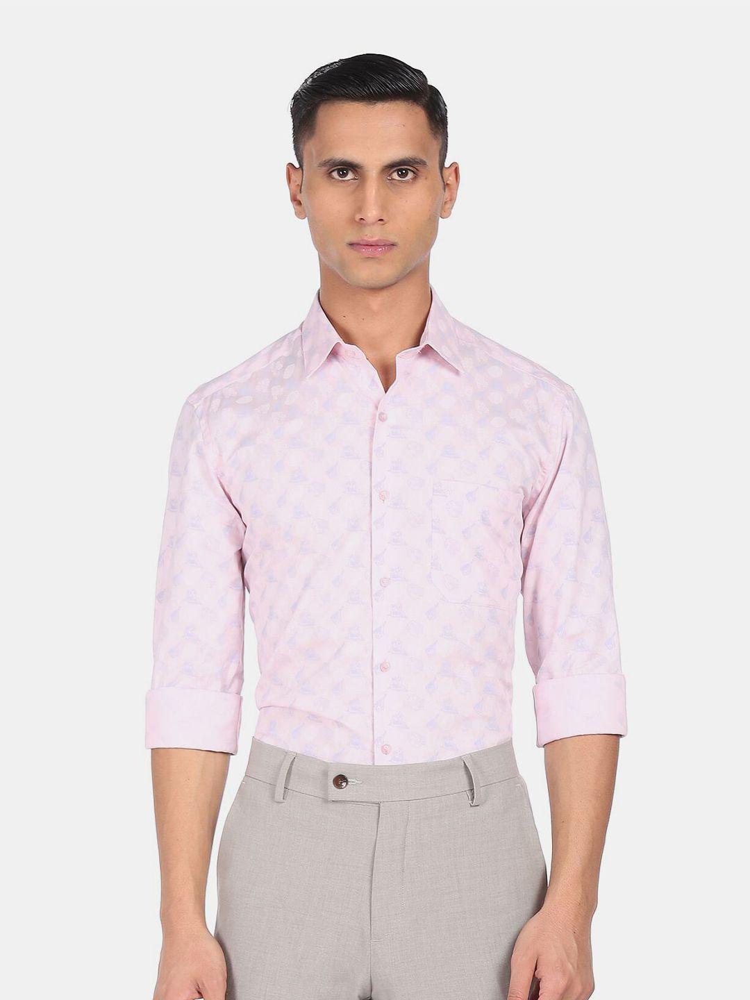 arrow men pink floral printed regular fit pure cotton semiformal shirt