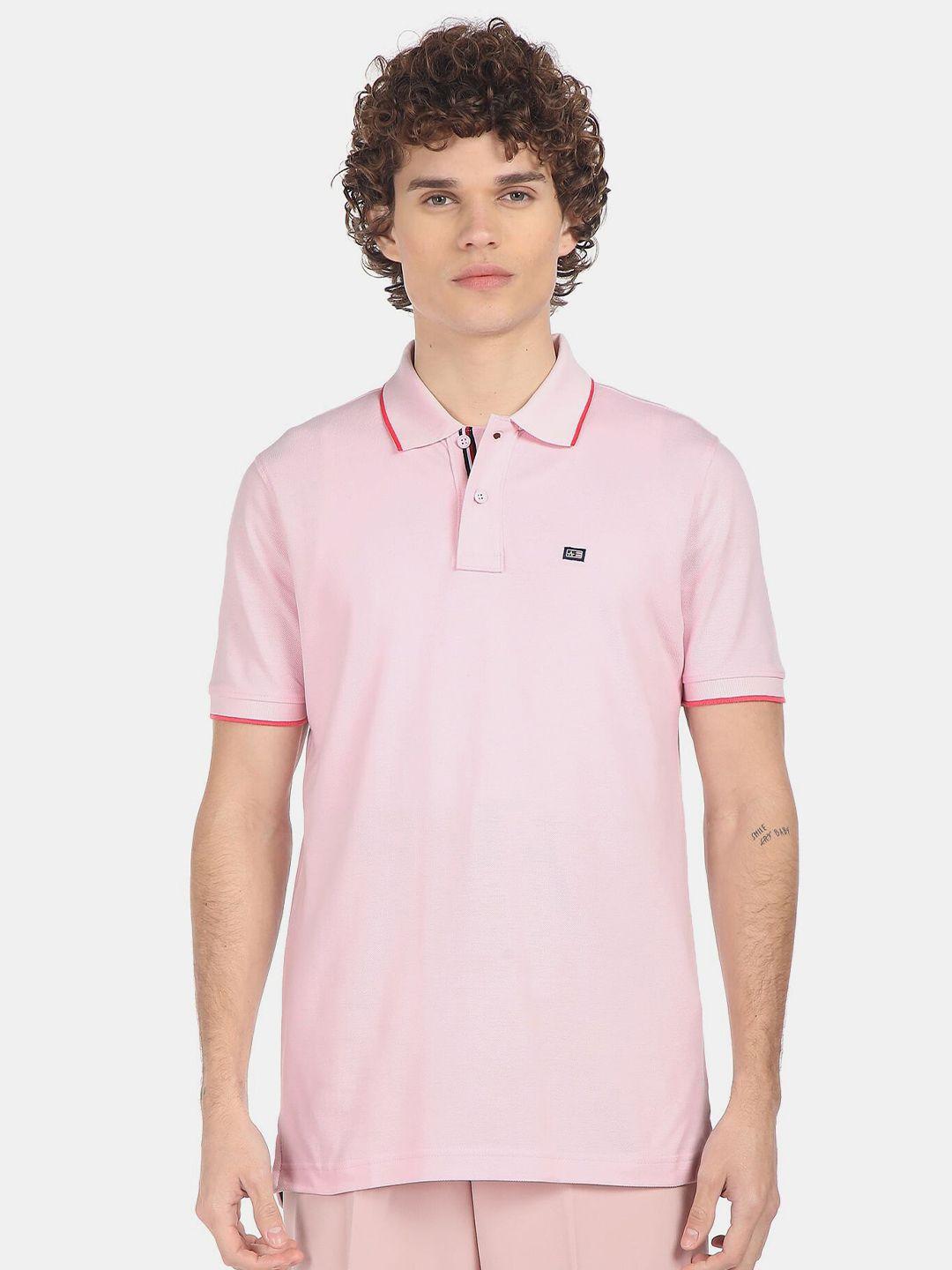 arrow men pink polo collar pure cotton t-shirt