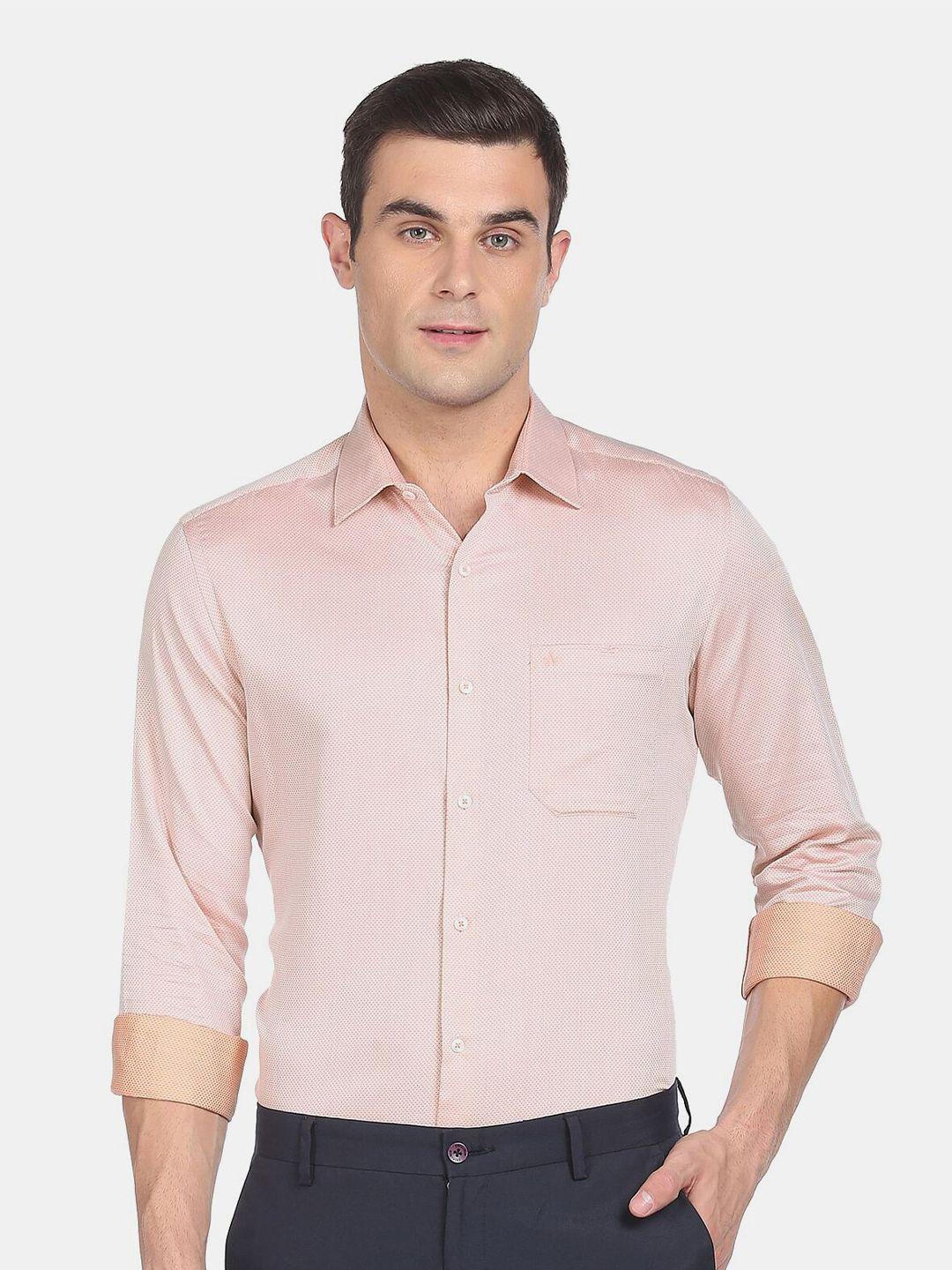 arrow men pink slim fit printed formal shirt