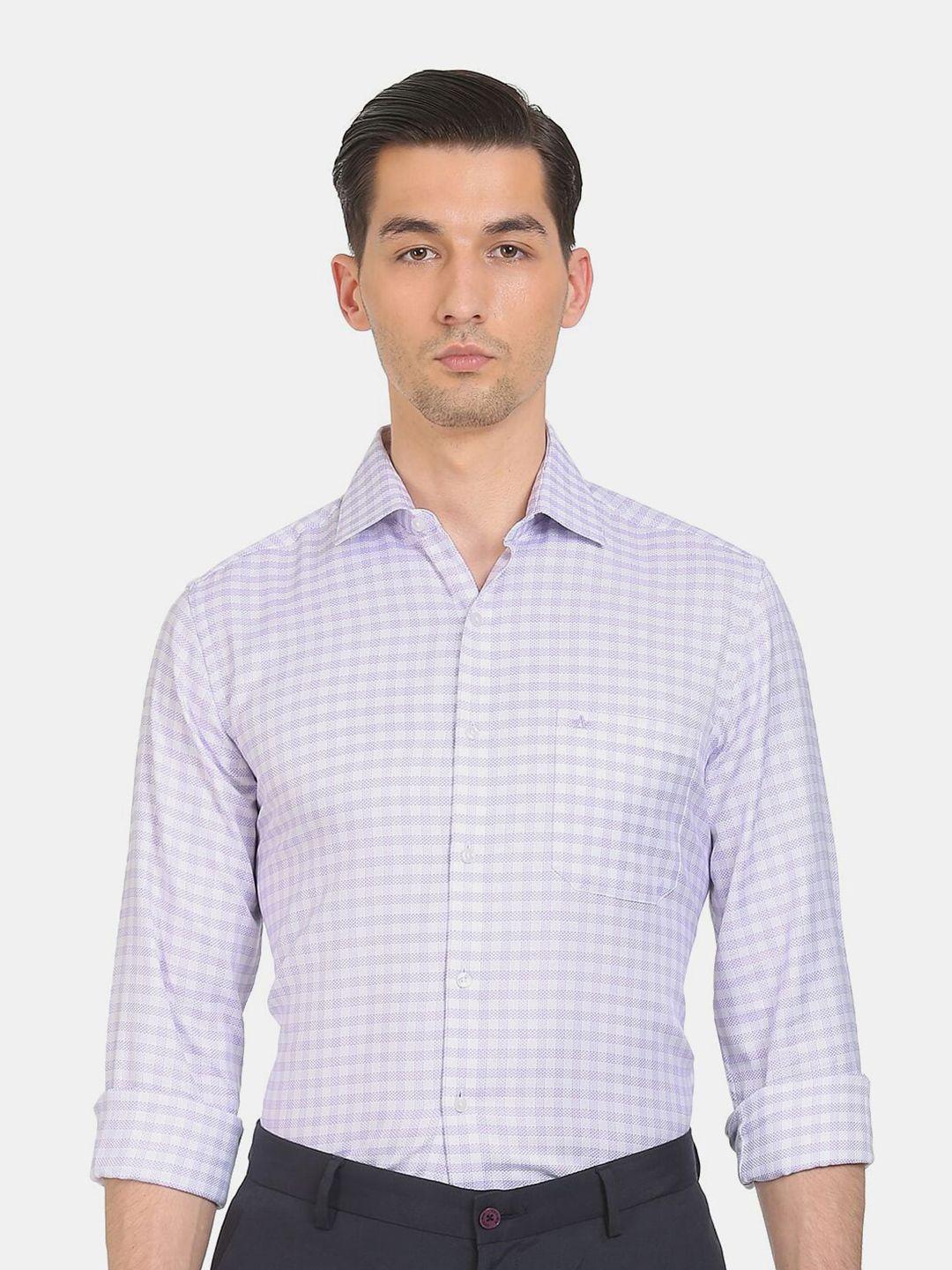 arrow men purple checked slim fit cotton formal shirt