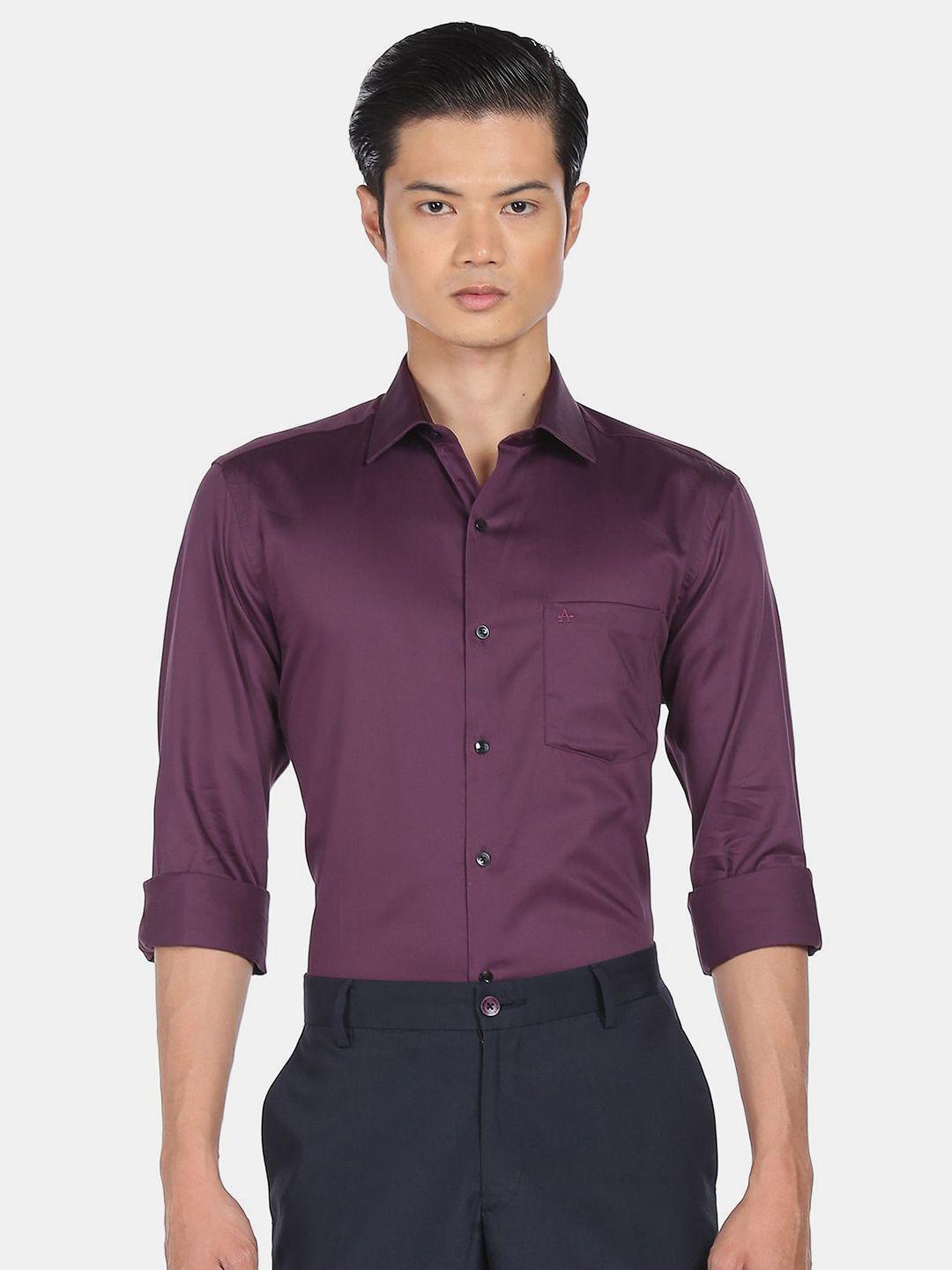 arrow men purple cotton formal shirt