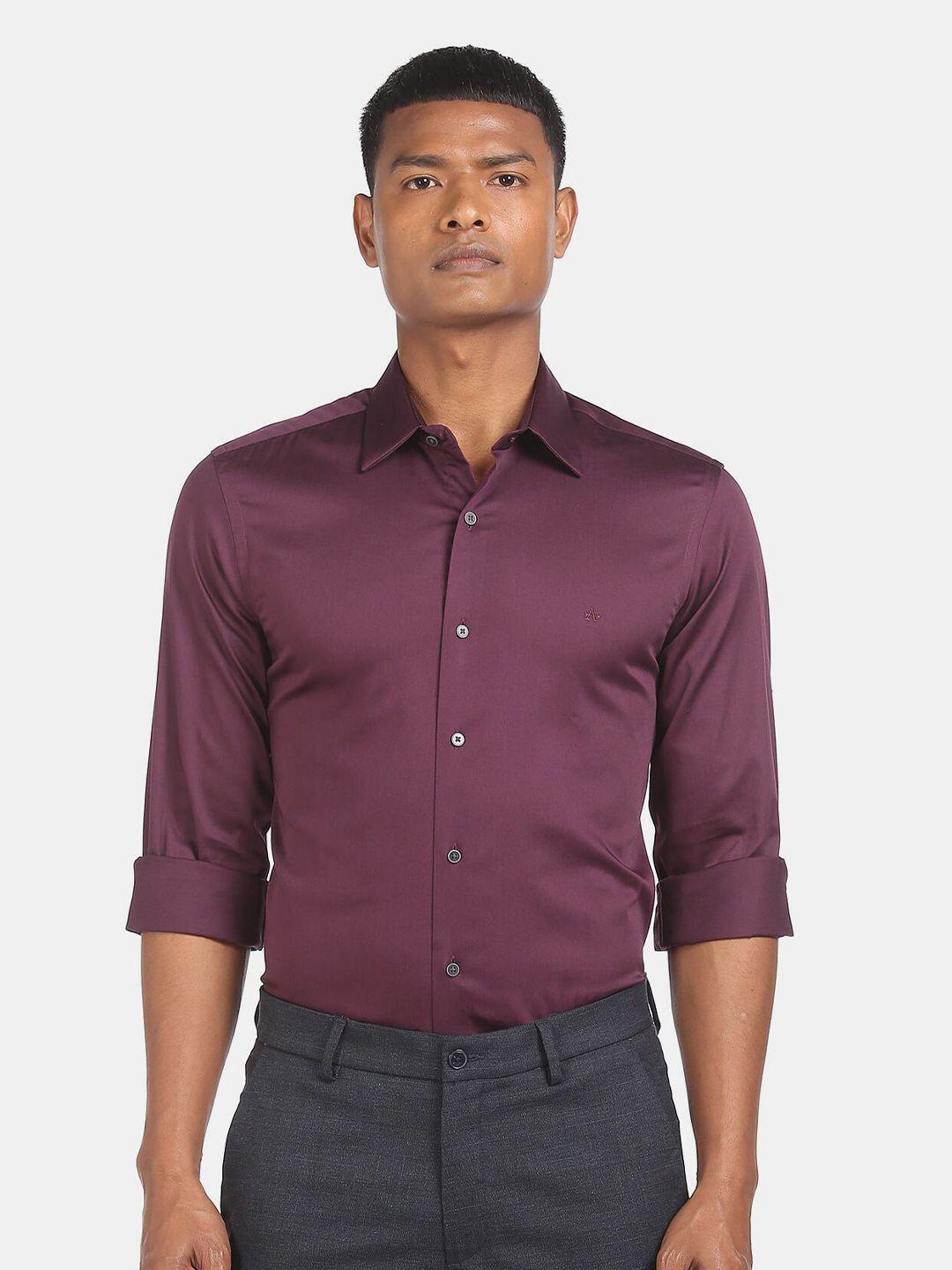 arrow men purple slim fit casual shirt