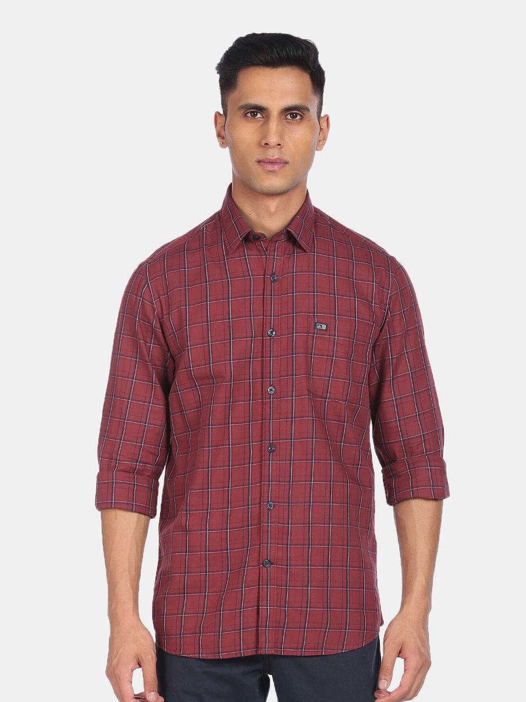 arrow men red checked pure cotton regular fit casual shirt