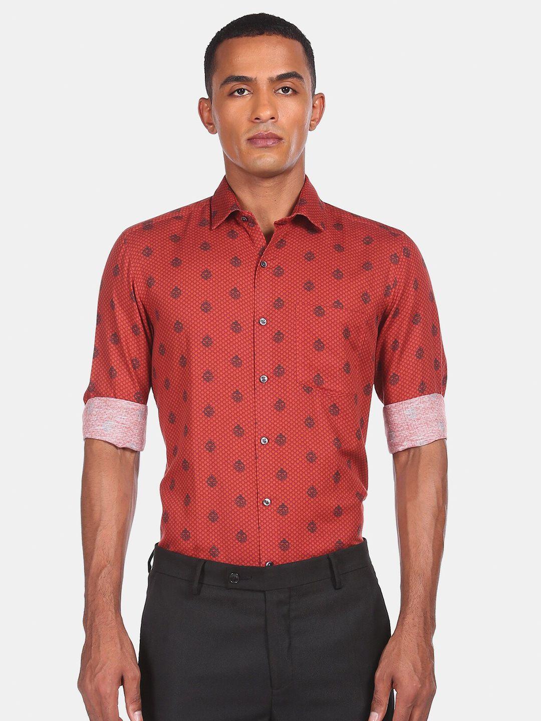 arrow men red slim fit floral opaque printed casual shirt