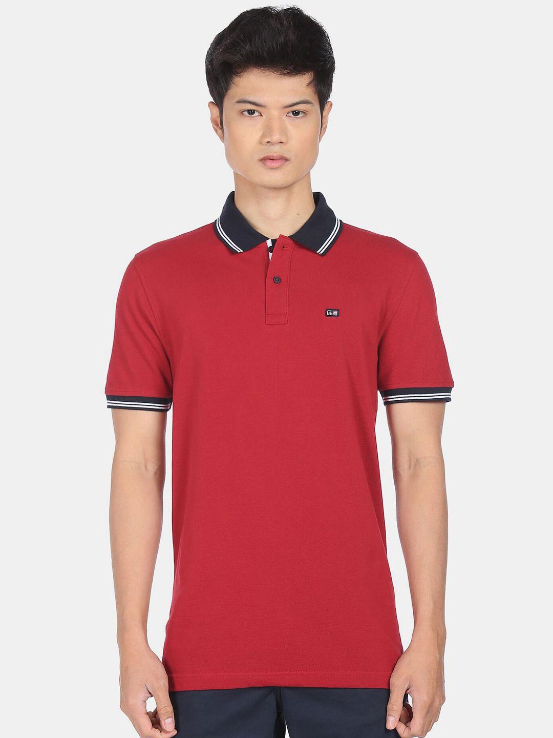 arrow men red solid polo collar pure cotton regular fit t-shirt