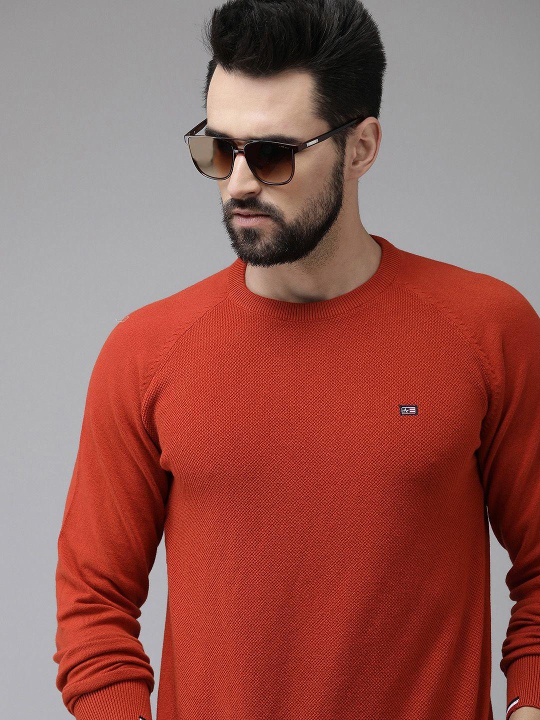 arrow men rust orange textured pullover