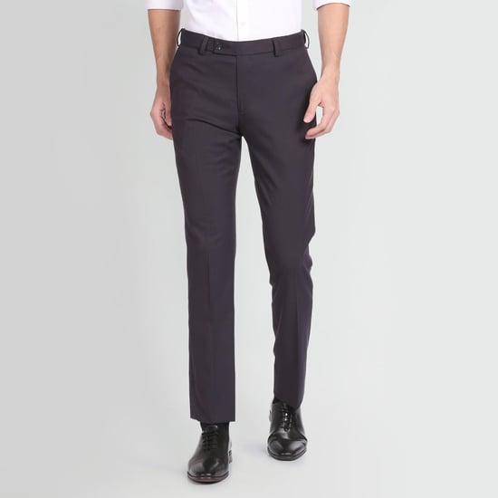 arrow men solid slim tapered flat front formal trousers