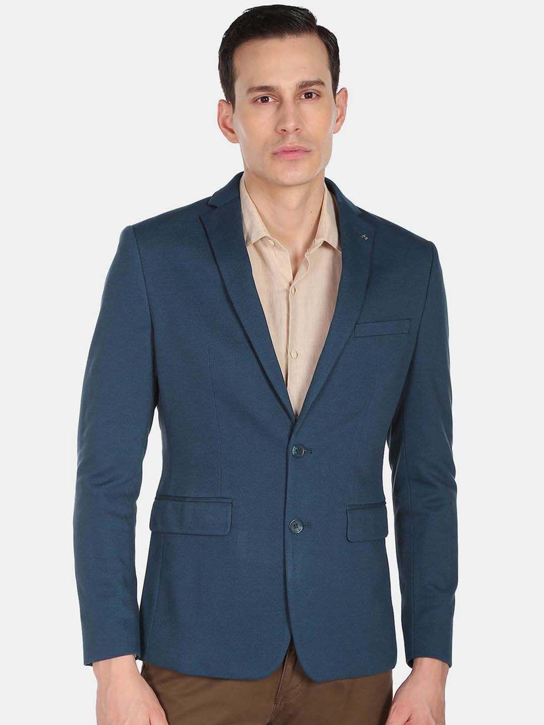 arrow men teal blue solid formal blazer