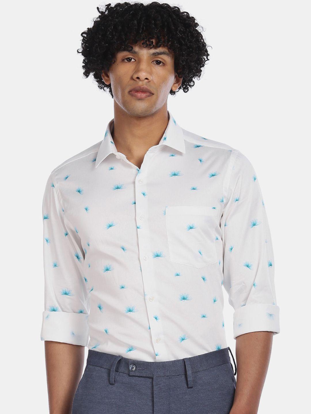 arrow men white & blue pure cotton regular fit printed casual shirt