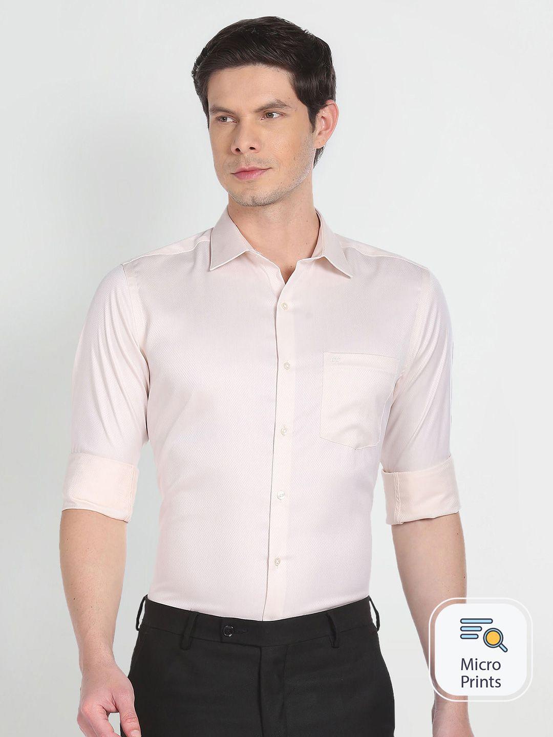 arrow micro print spread collar long sleeve pocket cotton formal shirt