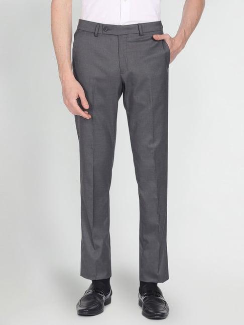 arrow mid grey regular fit texture trousers