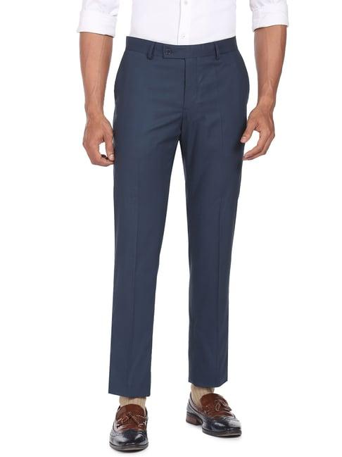 arrow mid navy regular fit checks trousers