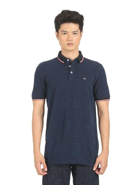 arrow navy blue cotton regular fit polo t-shirt