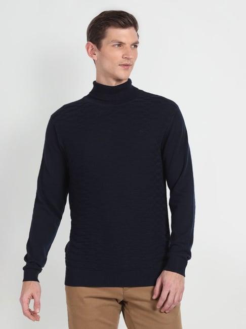 arrow navy blue regular fit self pattern sweater