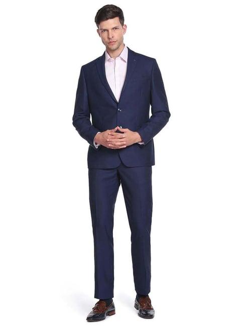 arrow navy blue regular fit self pattern two piece suit