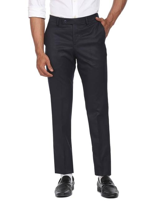 arrow navy blue regular fit trousers