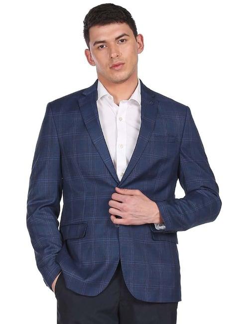 arrow navy regular fit checks blazer