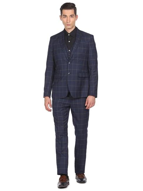 arrow navy regular fit checks three piece suit