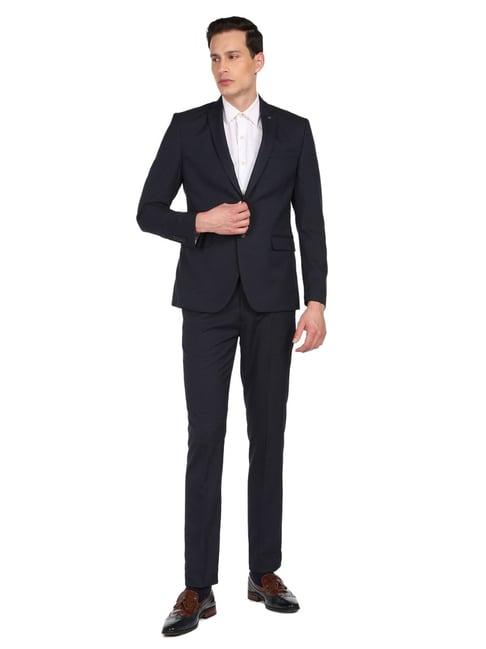 arrow navy regular fit checks two piece suit