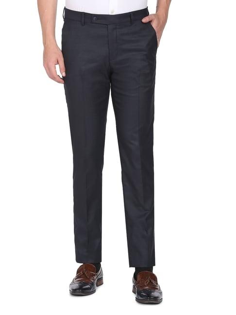 arrow navy regular fit texture trousers