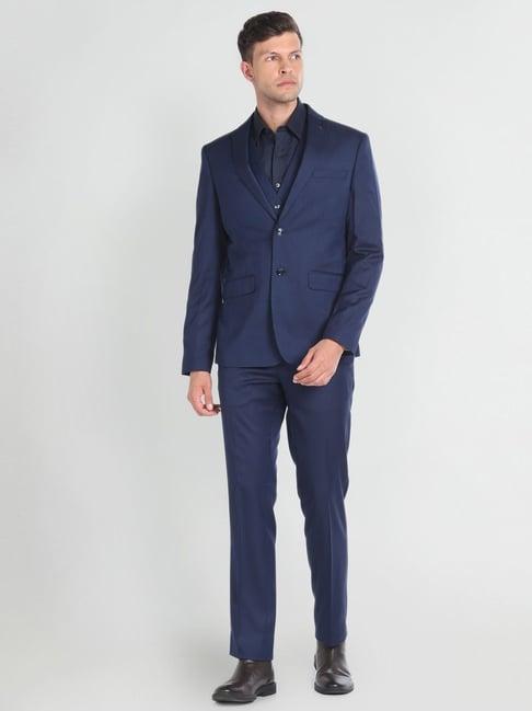 arrow navy regular fit three piece suit