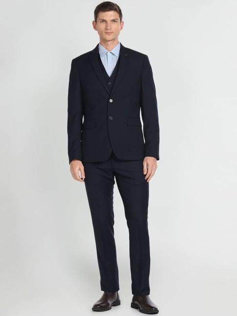 arrow navy regular fit three piece suit