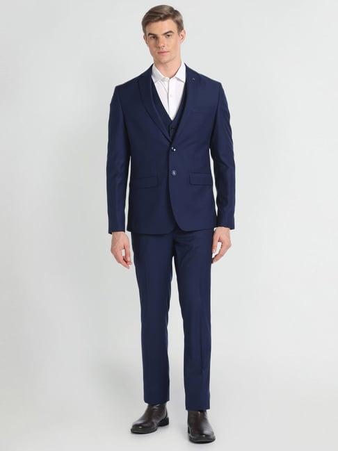 arrow navy regular fit three piece suit