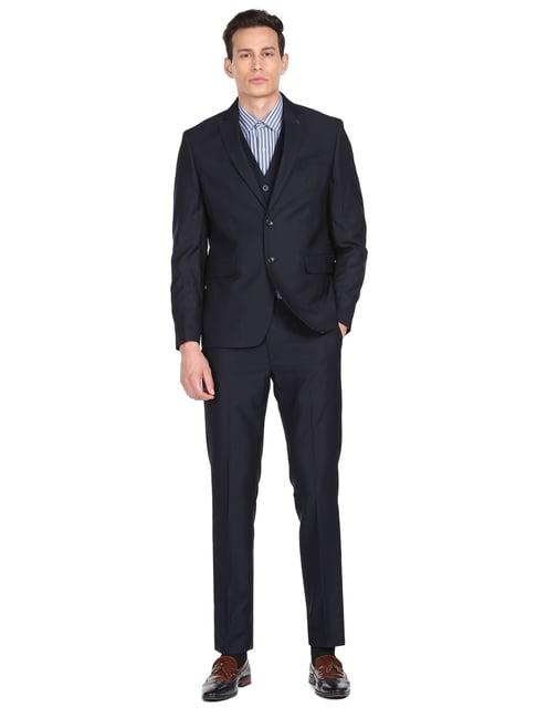 arrow navy regular fit three piece suit