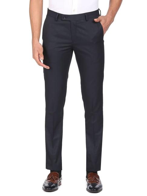 arrow navy regular fit trousers