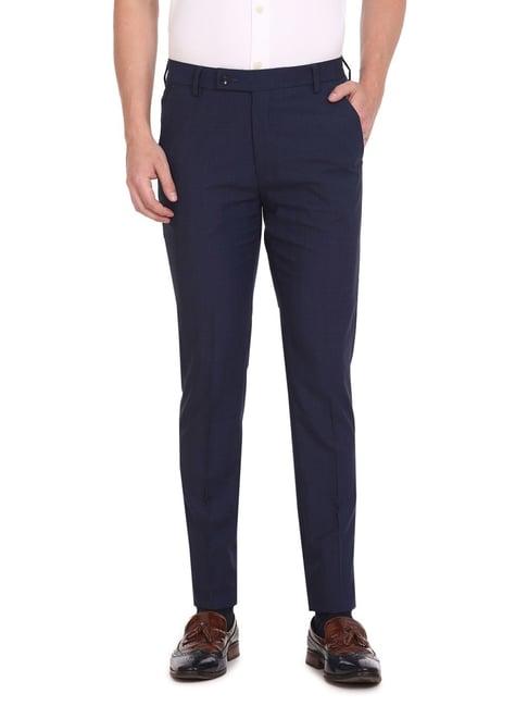 arrow navy slim fit checks trousers