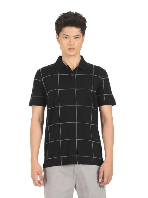 arrow new york black cotton regular fit checks polo t-shirt