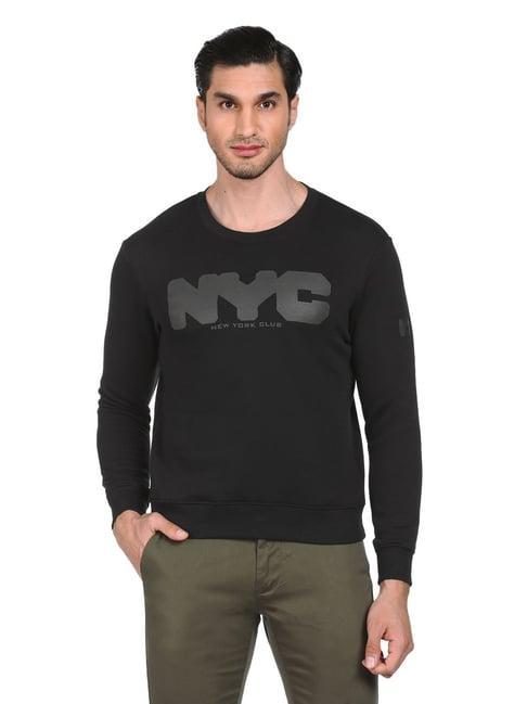 arrow new york black cotton regular fit printed sweatshirt